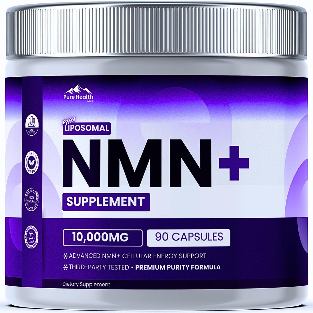 PURE HEALTH MAX NMN Supplement with NAD+ and Resveratrol - NMNH Alternative | NAD Liposomal Supplements for Men and Women - Supports Cellular Energy | 90 Capsules, 3 Months Supply