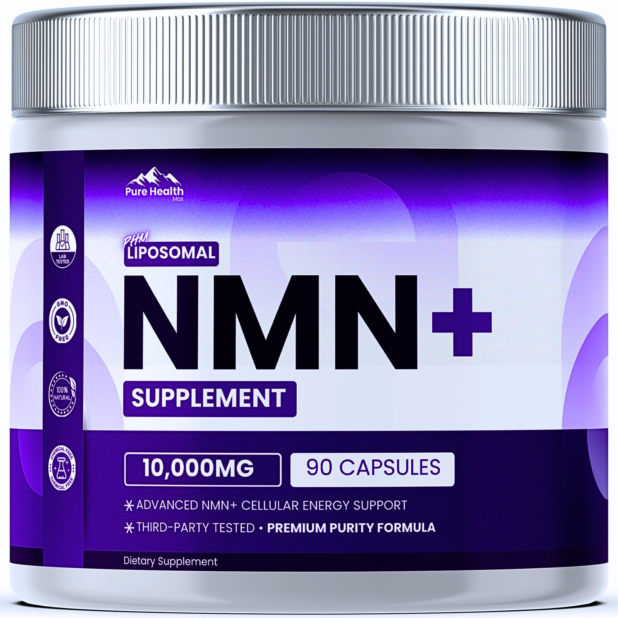 PURE HEALTH MAX NMN Supplement with NAD+ and Resveratrol - NMNH Alternative | NAD Liposomal Supplements for Men and Women - Supports Cellular Energy | 90 Capsules, 3 Months Supply