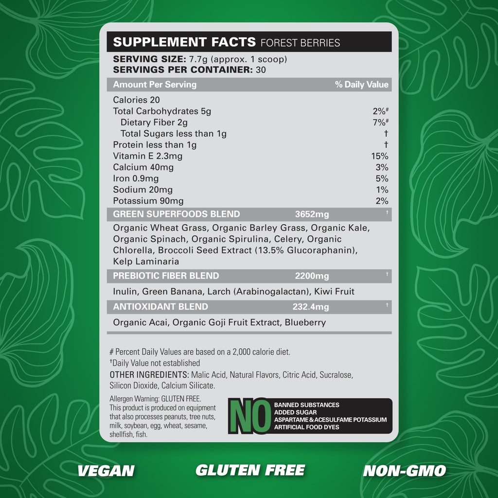 EHP Labs OxyGreens Super Greens Powder – Daily Greens & Superfood Supplement with Spirulina, Chlorella, Prebiotics, Digestive Enzymes, Antioxidants – 30 Servings (Forest Berries)