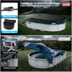 AGROAIDE 10x16 Ft Oval Pool Cover, Heavy Duty Pool Cover Protector with Ratchet Tie Downs, 420D Oxford Fabric for All Season Use - Tear Resistant, UV & Dust Proof