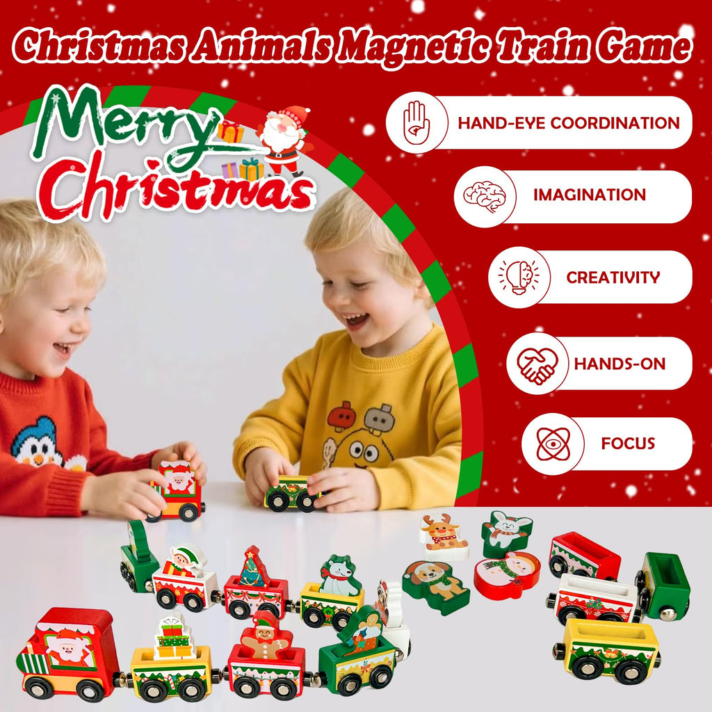 Advent Calendar 2026 Magnetic Wooden Animal Train for Kids,24 Day Christmas Advent Calendar Surprise Train,Montessori Magnetic Train Toy Christmas Countdown Gift for Toddlers,Boys and Girls