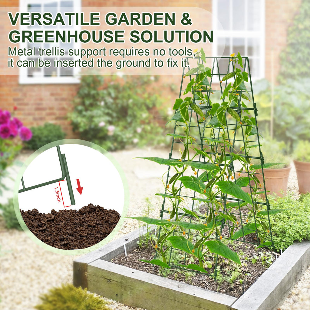 Heavy Duty 48"x16" Adjustable A-Frame Cucumber Trellis for Climbing Plants,iGreely Foldable Frame Rust-Proof Metal Trellis with Dense Grid,Perfect for Raised Beds, Garden,Tomatoes,Outdoor(Green)