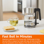 Amazon Basics Electric Kettle with Glass Carafe for Tea and Coffee, Fast Boiling, Auto Shut-Off, Boil-Dry Protection, Temperature Control, Removable Filter, 1 Liter, 1500W, BPA-Free