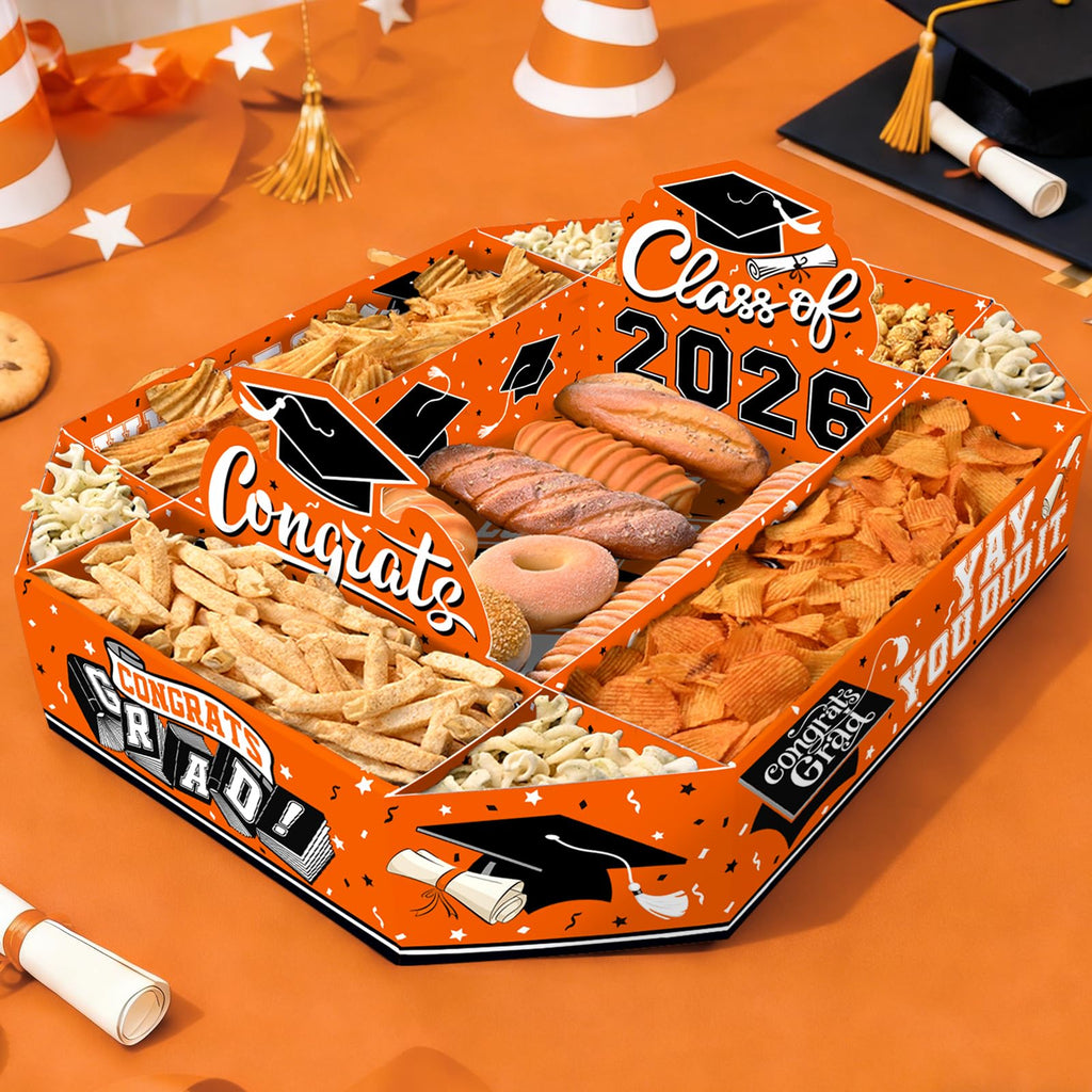 2026 Graduation Party Supplies Kit - Class of 2026 Decor Set with Congrats Grad Food Trays, Graduation Decorations & Favors for a Memorable Grad Party（Orange & Black）