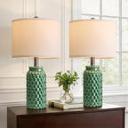 USumkky 20.5" Ceramic Table Lamps Set of 2 - Modern Farmhouse & Boho Style, Bedside Nightstand Lamps for Bedroom, Living Room End Table Lamps, Small Desk Lamp(Green)