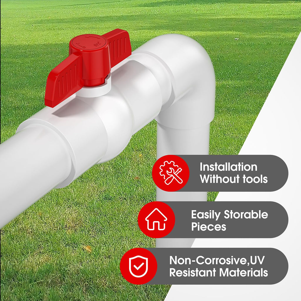 EPHECH 2PCS 2" PVC Ball Valve, SCH40 Slip PVC Water Pipe Valve with Easy Turn Red T-Handle, Shut-Off PVC Ball Valve Socket for Swimming Pool, Sprinkler Lines, Outdoor Plumbing & Irrigation System