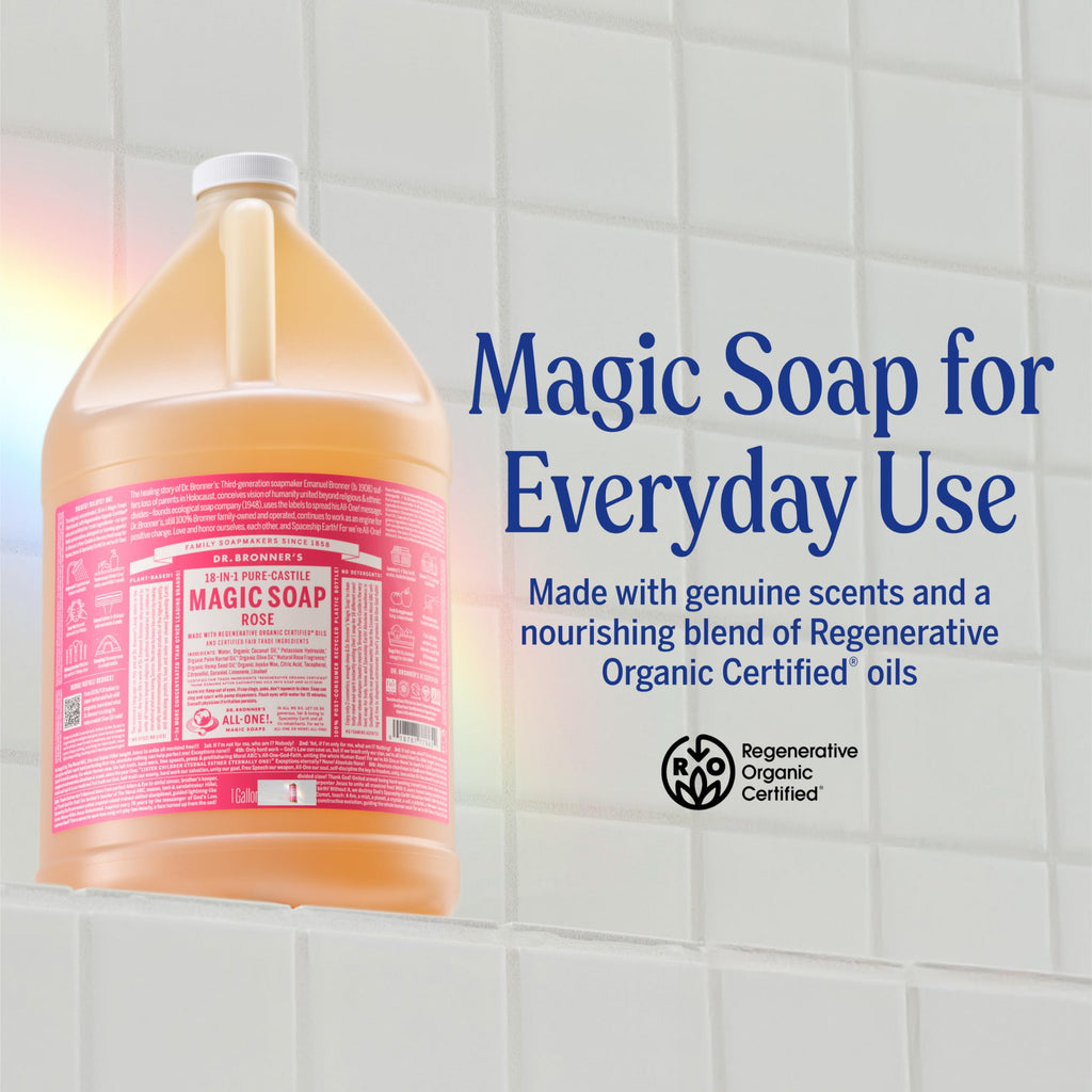 Dr. Bronner's Magic Soap Pure-Castile Liquid Soap (Rose, 32 Ounce) - Made with Regenerative Organic Certified Oils, 18-in-1 Uses: Face, Body, Hair, Laundry, Pets & Dishes, Concentrated, Vegan, Non-GMO