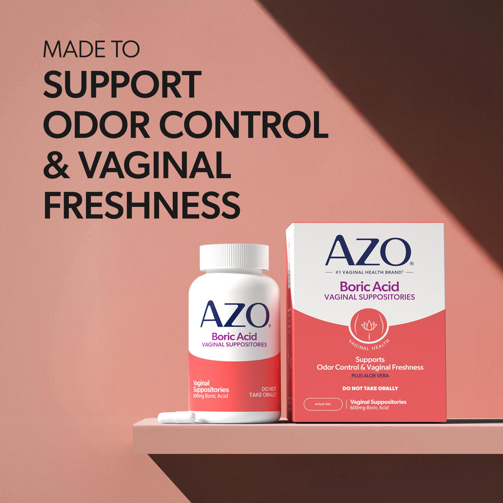 AZO® Boric Acid Vaginal Suppositories for Women, Helps Support Odor Control with Clinically Studied Boric Acid, Non-GMO, 30 Count
