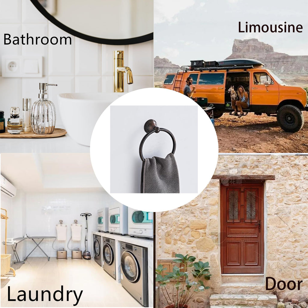 Towel Ring for Bathroom, Oil Rubbed Bronze Hand Towel Holder 2 Pack, Bathroom Accessories and Towel Racks for Bathroom Wall