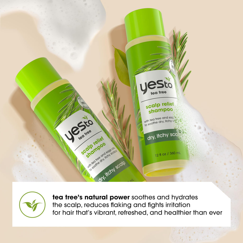Yes To Tea Tree Scalp Relief Shampoo, pH Balancing Formula To Calm Dry Itchy Scalp While Moisturizing & Nourishing Hair, With Tea Tree & Sage Oil, Natural, Vegan & Cruelty Free, 12 Fl Oz 2PK