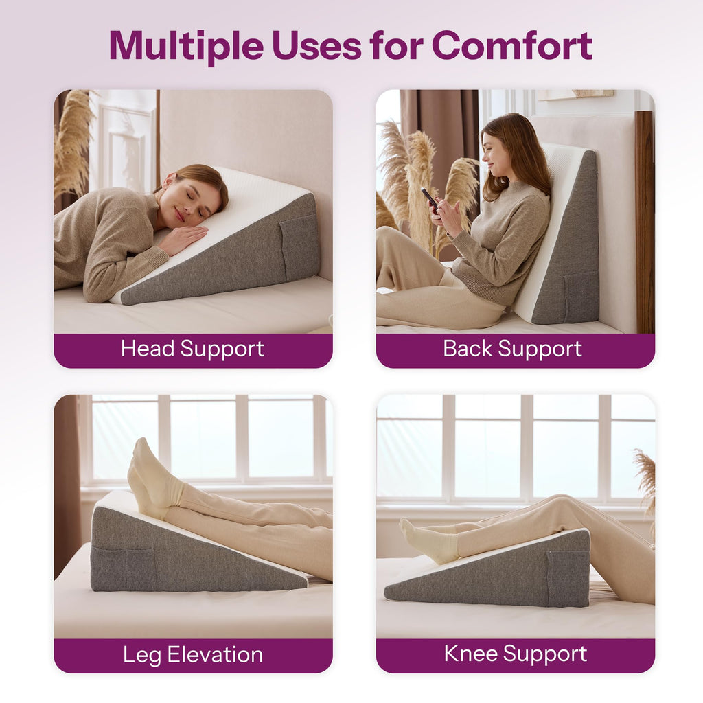 Wedge Pillow with Foam Top for Sleeping,Reading and Rest, 8 Inch Elevated Support Triangle Bed Pillow for Legs and Back Support with Washable Cover