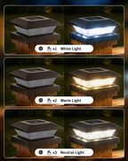 4x4-Solar-Post-Cap-Lights-Outdoor 6 Pack Solar Powered Fence Post Lights 3 Lighting Modes Deck Postcap Light for 3.5x3.5 4x4 Wood/Vinyl Posts LED Waterproof Garden Patio Porch Posts Lighting Black