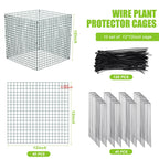 Zubebe 10 Pack Small Wire Plant Protectors Square Plant Protectors from Animals Mesh Cage Chicken Wire Cloche for Shrubs with Ground Stakes and Nylon Ties(Thickness 1mm,Dark Green)