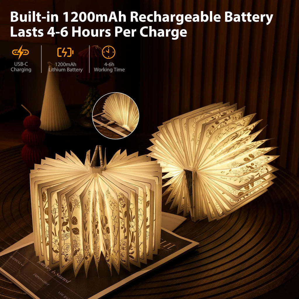 ZBOLE Book Lover Gift, Folding Book Lamp Decor, Portable Print Book Light
