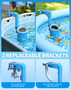 BluSwim Above Ground Pool Skimmer with Solar Digital Thermometer | Wall Mount Surface Skimmer - Auto Skimming Pool Floating Debris | 2 Upgraded Bracket - More Stable & Height Adjustable