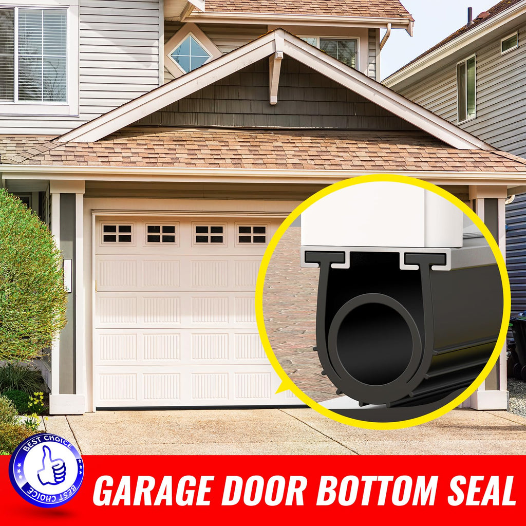 Jin&Bao 5/16" T-End Garage Door Seal Bottom Rubber Weather Stripping with 2 End Plugs, Weatherproof Seal Replacement Strip Dust & Pest Proof Threshold Buffering Garage Door Sweep (10FT, Black)