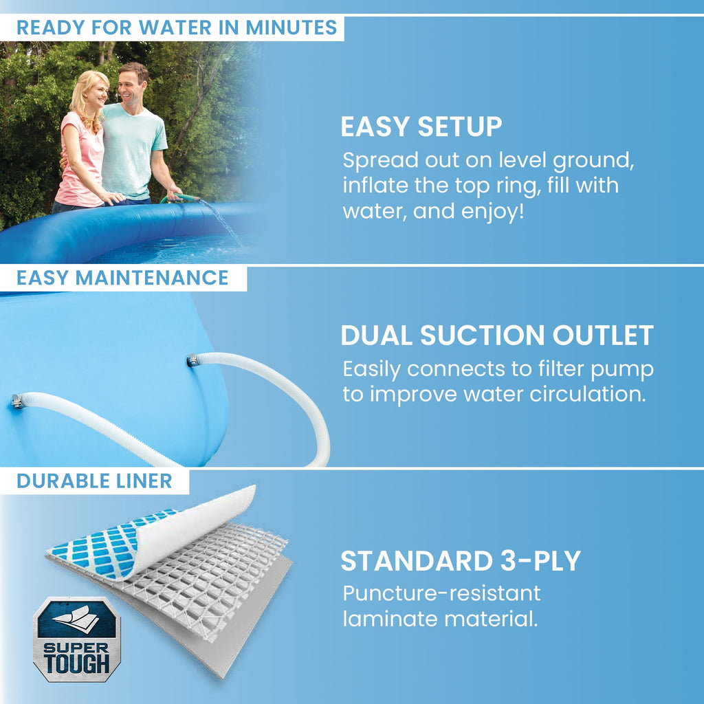 Intex Easy Set 15 ft x 48in Above Ground Pool Set, Round Inflatable Swimming Pool with 1000 GPH Cartridge Filter Pump, Ladder, Cover, & Ground Cloth