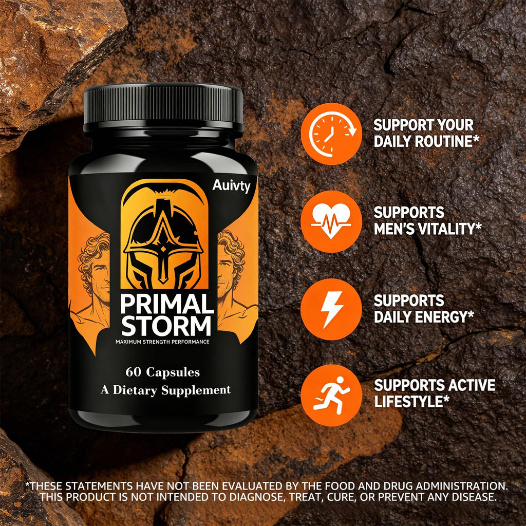 AMZEYE Primal Storm Capsules for Men, Advanced Daily Formula with Natural Ingredients, Maximum Strength Wellness Supplement for Energy, Vitality and Overall Health Support, 60 Capsules