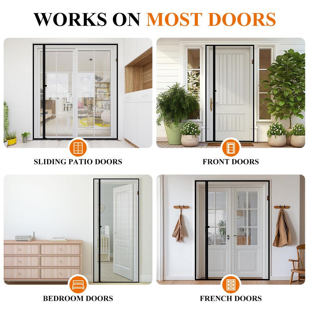 MAGZO Magnetic Screen Door, Fits 36'' x 96'' Door, Reversible Left Right Side Opening, Scratch-Proof Polyester, Pet&Kids Friendly, Easy Install with Hook&Loop, Keep Annoying Creatures Out, Grey