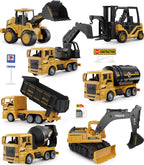 Geyiie Large Construction Trucks Toy Set, Construction Vehicles for Kids, 7 PCS Pull Back Engineering Cars with Excavator, Bulldozer, Dump, Cement Mixer, STEM Sand Toys Gifts for Boys Girls