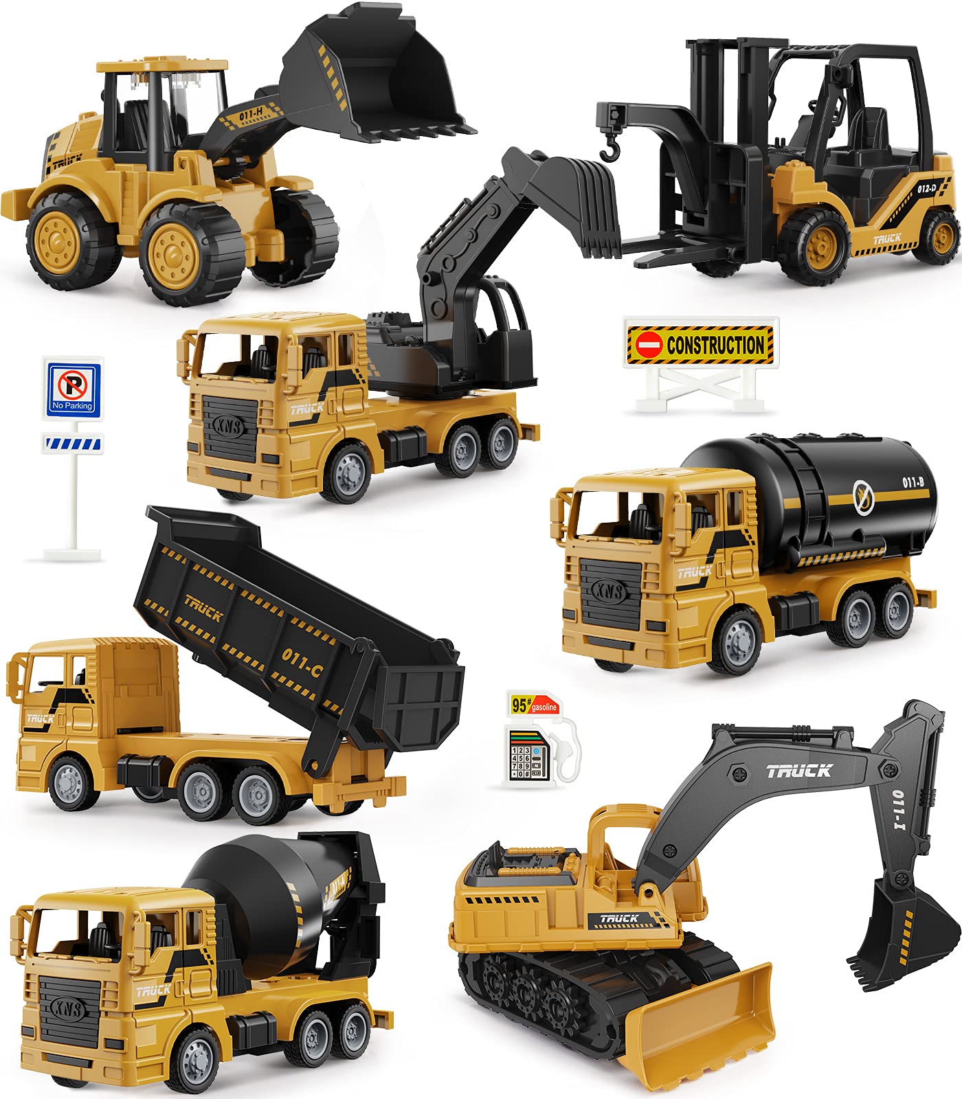 Geyiie Large Construction Trucks Toy Set, Construction Vehicles for Kids, 7 PCS Pull Back Engineering Cars with Excavator, Bulldozer, Dump, Cement Mixer, STEM Sand Toys Gifts for Boys Girls