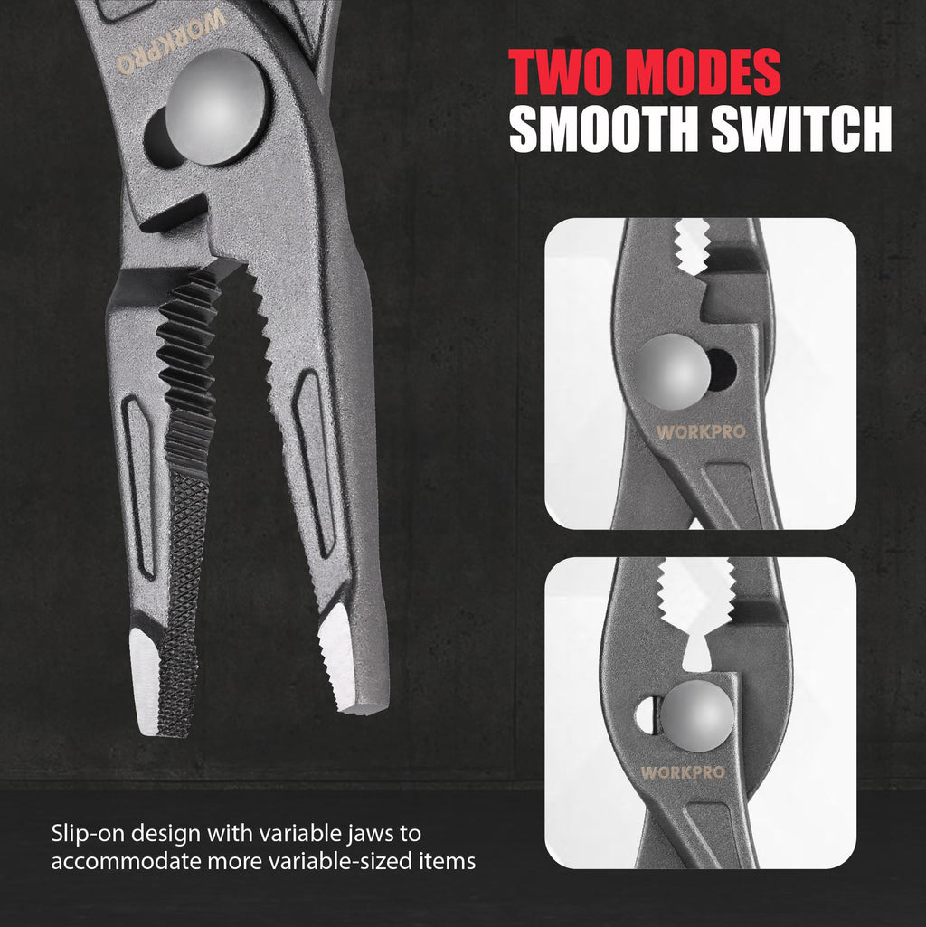 WORKPRO 8'' Long Nose Slip Joint Pliers, CR-V Needle Nose Pliers with Comfortable Grip Handles, 3-Zone Serrated Jaw from Premium Steel for Clamping, Tightening and Loosening