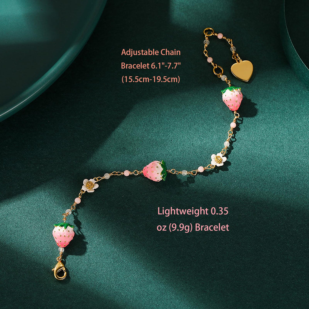 BSL juicy Women's Stylish Versatile Bracelet - Elegant White Flower, Pink Strawberry Charm, Fresh & Sweet Bohemian Design Jewelry, Perfect Friendship Gift for Friends & Loved Ones