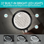 Large Magnifying Glass with 37 LED Light and Case, 10X 20X 45X Handheld Illuminated Lighted Magnifier with 3 Light Modes Rechargeable Magnifying Glass for Seniors Reading, Inspection (Black & White)