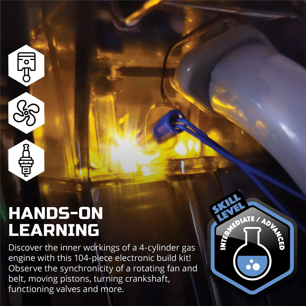 Discovery #MINDBLOWN Model Engine Building Kit, DIY 4-Cylinder Combustion Engine, Working Pistons Fan Valves Belts LED Lights, STEM Mechanic Engineering Construction Experiment Set, Kids & Adults Gift
