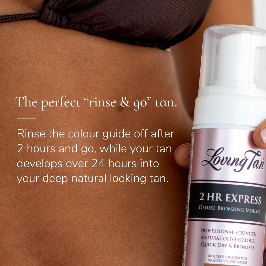 Loving Tan 2 HR Express Self Tanning Mousse, Dark - Streak Free, Natural, Professional Quality - 5+ Sunless Self Tanner Applications per Bottle, Cruelty Free, Naturally Derived DHA - 6.7 FL Oz