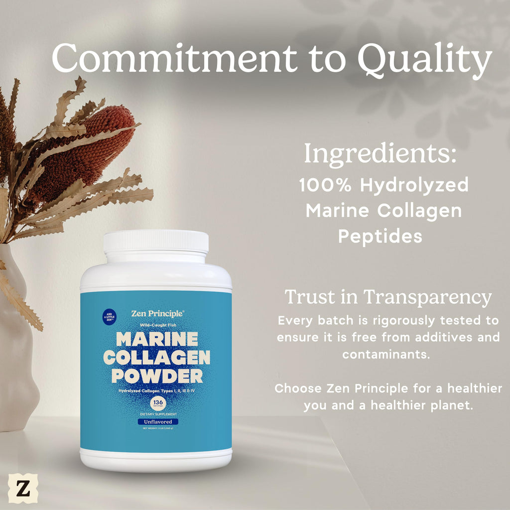 Zen Principle Marine Collagen Peptides Powder 3lb. Wild-Caught Fish, Non-GMO. Supports Healthy Skin, Hair, Joints, and Bones. Hydrolyzed Type 1 & 3 Protein. Amino Acids, Unflavored, Easy to Mix.