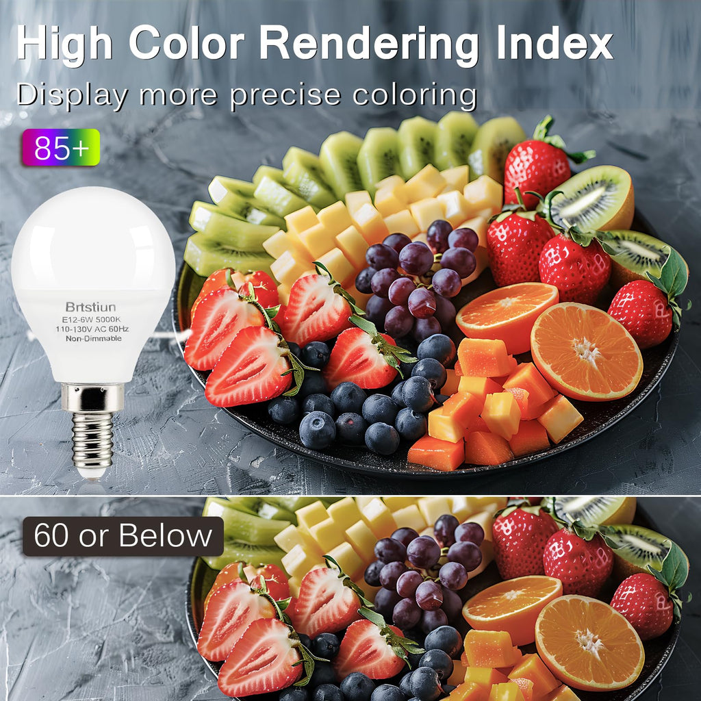 Brtstiun Light Bulbs for Ceiling Fan, E12 LED Bulb, 40W Equivalent, Daylight White 5000K, Small Base G45 LED Candelabra Light Bulbs, 600LM, Non-Dimmable, 10-Pack