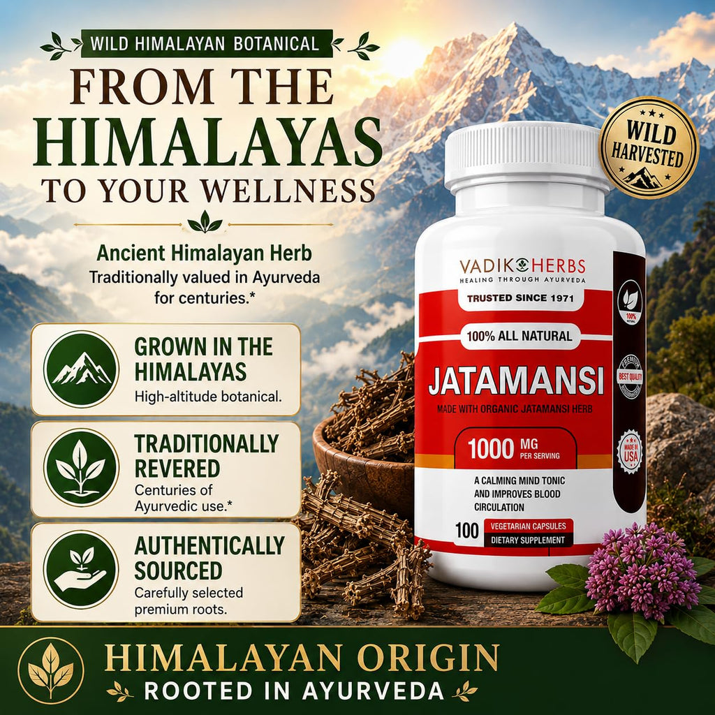 Vadik Herbs Jatamansi Capsules 1000mg | Organic Jatamansi Root (Nardostachys jatamansi) | Ayurvedic Herb for Calm, Clarity & Restful Sleep | 100 Vegetarian Capsules | Non-GMO | Trusted Since 1971