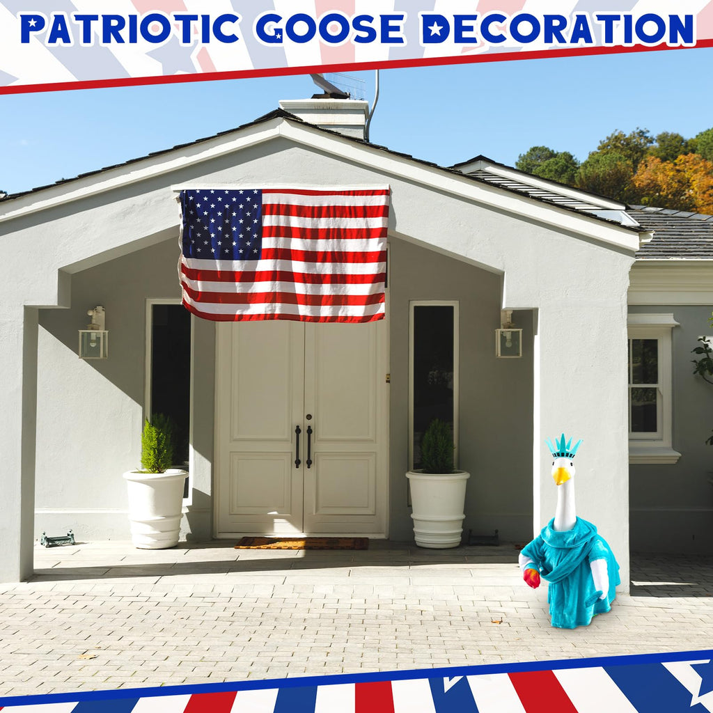 Yeyeplum 2 Set 250 Anniversary USA Porch Goose Outfits for 23" Lawn Statue Patriotic Porch Goose Statue of Liberty Costume for Cement Sculpture Clothes for 4th of July Garden Patio Party Decoration