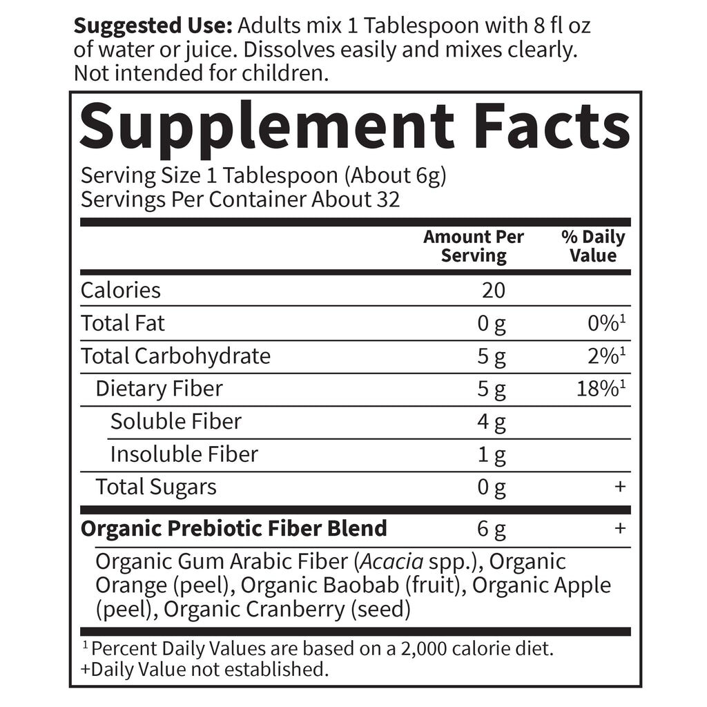 Garden of Life Dr. Formulated Organic Fiber Powder, Unflavored, Prebiotic Superfood Fiber Supplement, Constipation Relief, Psyllium Free, 32 Servings