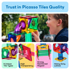 PicassoTiles 50pcs Magnetic Tiles Marble Run for Kids Race Track Toy Marble Maze Sensory Toys for Toddlers STEM Educational Set Magnet Building Blocks Construction Building Tiles Boys Girls 3+ PTG50