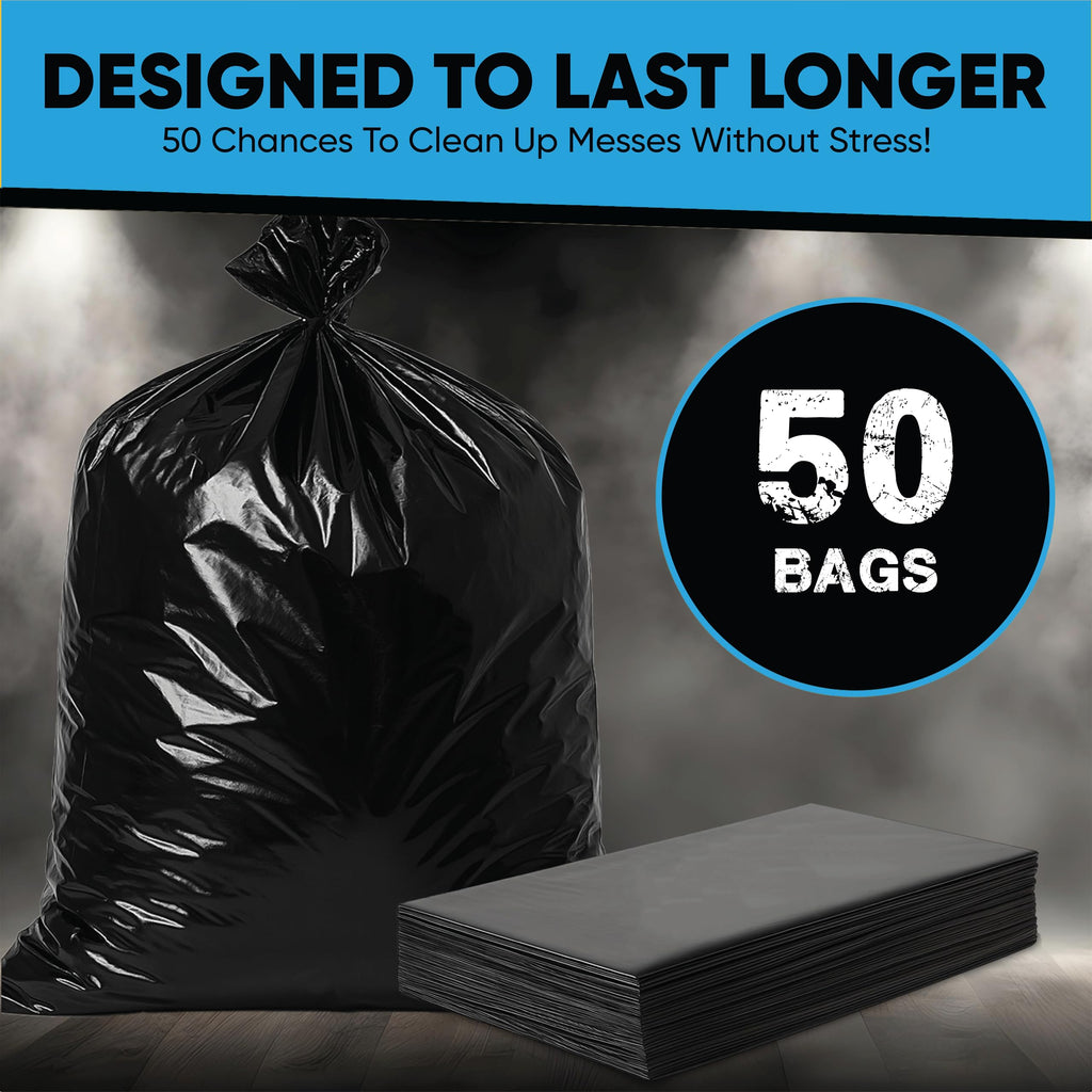 Contractor Garbage Bags 55 Gallon Heavy Duty | 50 Count | Construction Bags Heavy Duty with Ties | 55-60 Gallon Trash Bag for Contractors