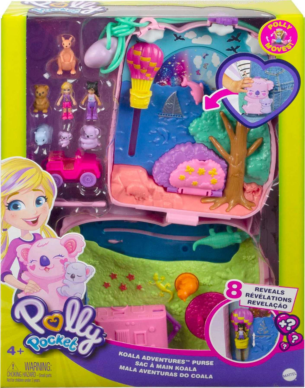 Polly Pocket Dolls & Accessories, Koala Purse Playset with 2 Micro Dolls, 1 Toy Car & 5 Animals, 2-in-1 Travel Toy
