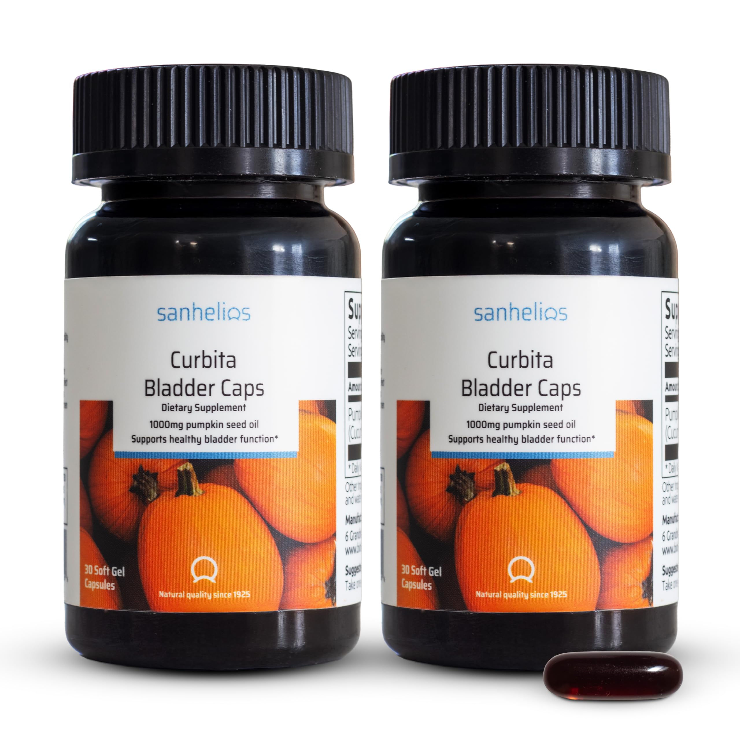 Sanhelios Curbita Bladder Caps Pumpkin Seed Oil 1,000mg - Healthy Bladder Function Support Supplement for Men & Women - Non-GMO, Sugar-Free, Preservative-Free, Gluten-Free - 60 Capsules - 2 Pack