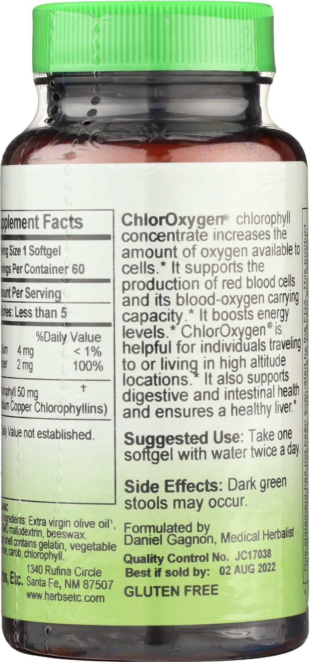 Herbs Etc. ChlorOxygen Chlorophyll Concentrate - Aids Healthy Blood Circulation - High-Altitude Environment Support - Energy Support - 60 Softgels (60 Servings)