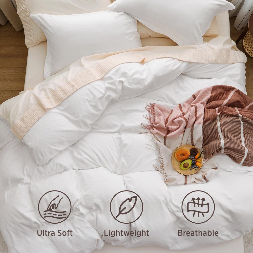 Bedsure Prewashed Duvet Cover Queen, Bedding Set with Zipper Closure, White