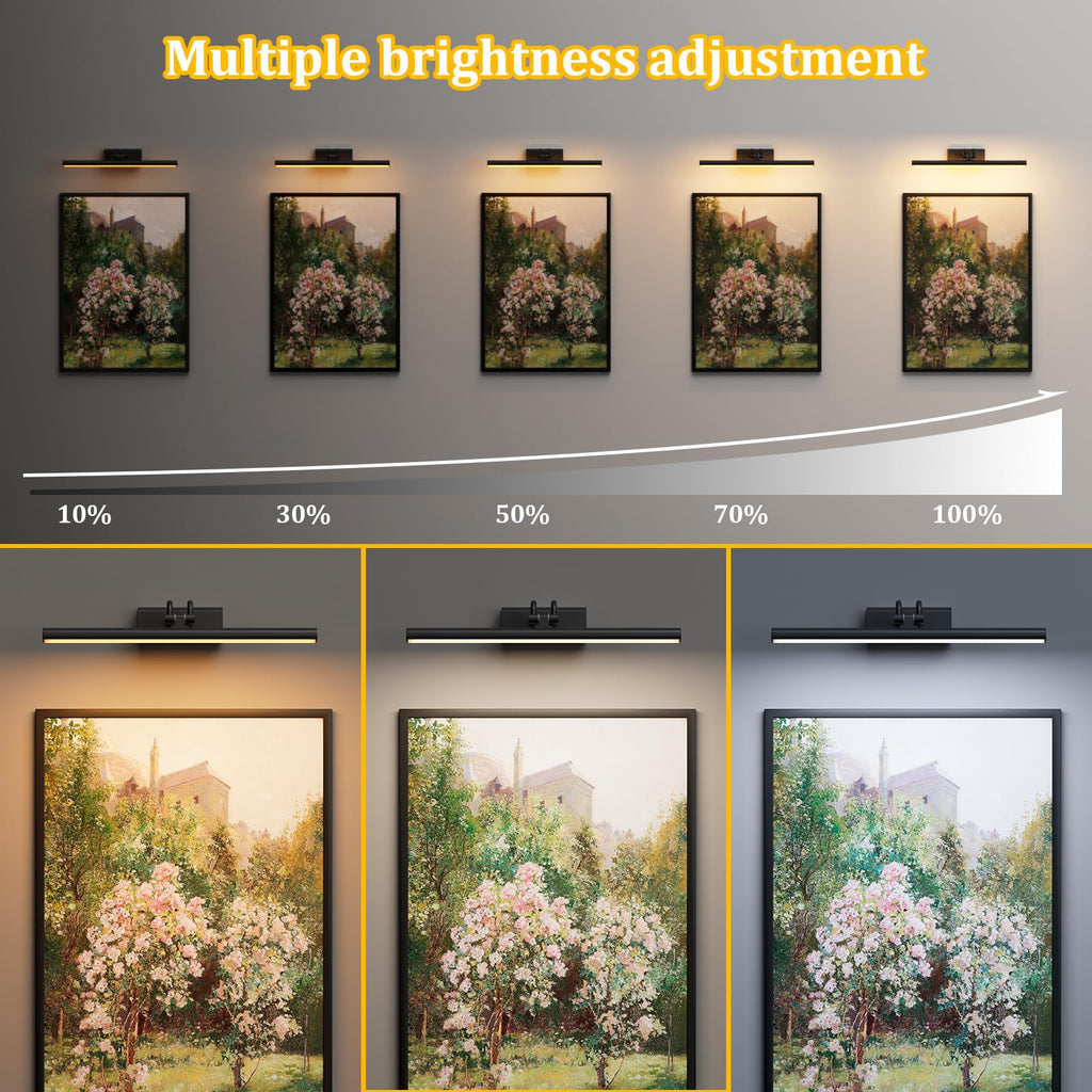 Percantis Battery Operated Picture Light for Wall, Wall Light for Living Room, 4000 mAh, 13.8'' Dimmable Art Painting Light, Remote Control, Black, Display for Gallery, Living Room, Bedroom(Black)