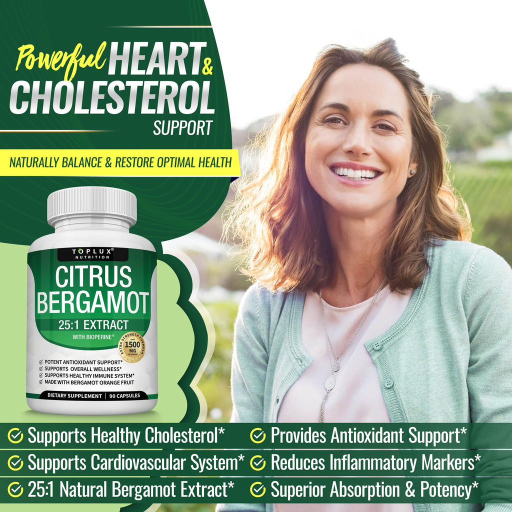 Citrus Bergamot Supplement 1500mg - 25:1 Bergamot Extract to Support Overall Health, Immune System, Potent Antioxidant High Absorption Natural Vegan Non-GMO for Men Women, 90 Capsules