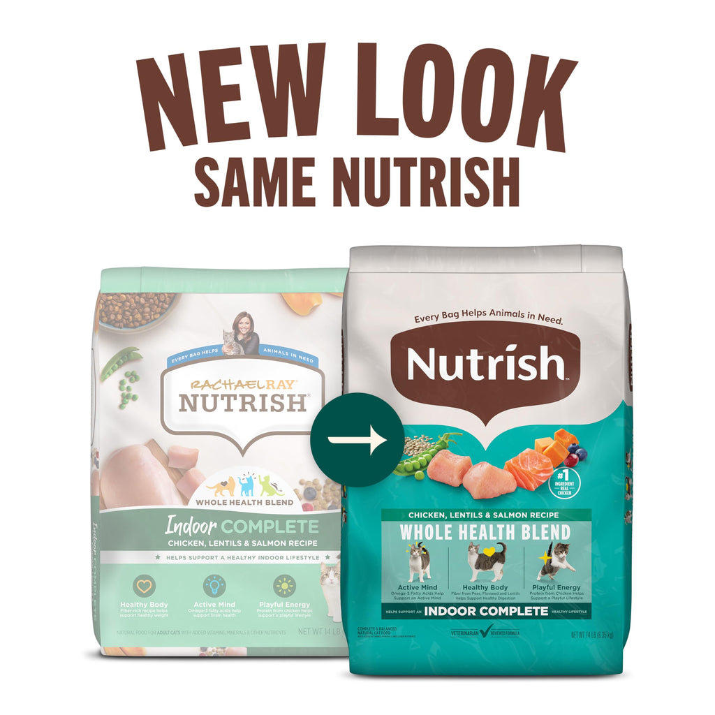 Nutrish Indoor Complete Chicken, Lentils & Salmon Recipe Dry Cat Food 14 lb. Bag, Packaging May Vary (Rachael Ray)