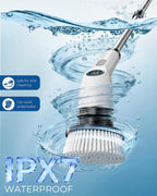 Electric Spin Scrubber, Rechargeable with Upgraded Battery & Extended Runtime, IPX7 Cleaning Brush, 3000mAh Battery 7 Brush Heads 2-Speed Adjustable Long Handle for Bathroom & Tile Floor Cleaning