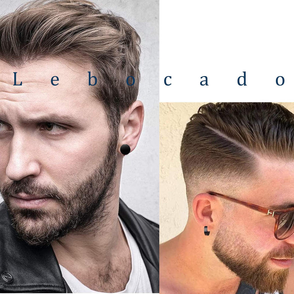 LEBOCADO 12 Pairs Earrings for Men, Stainless Steel Black Stud Earrings Hoop Earrings Set for Women, Black and Sliver Ear Studs (12 Pairs Set)