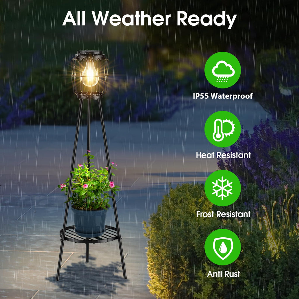 MXwcy 2 Pack Solar Lights Outdoor with Plant Stands, Solar Floor Lamp with LED Edison Bulbs for Garden Yard Pathway Driveway Front/Back Porch Decoration
