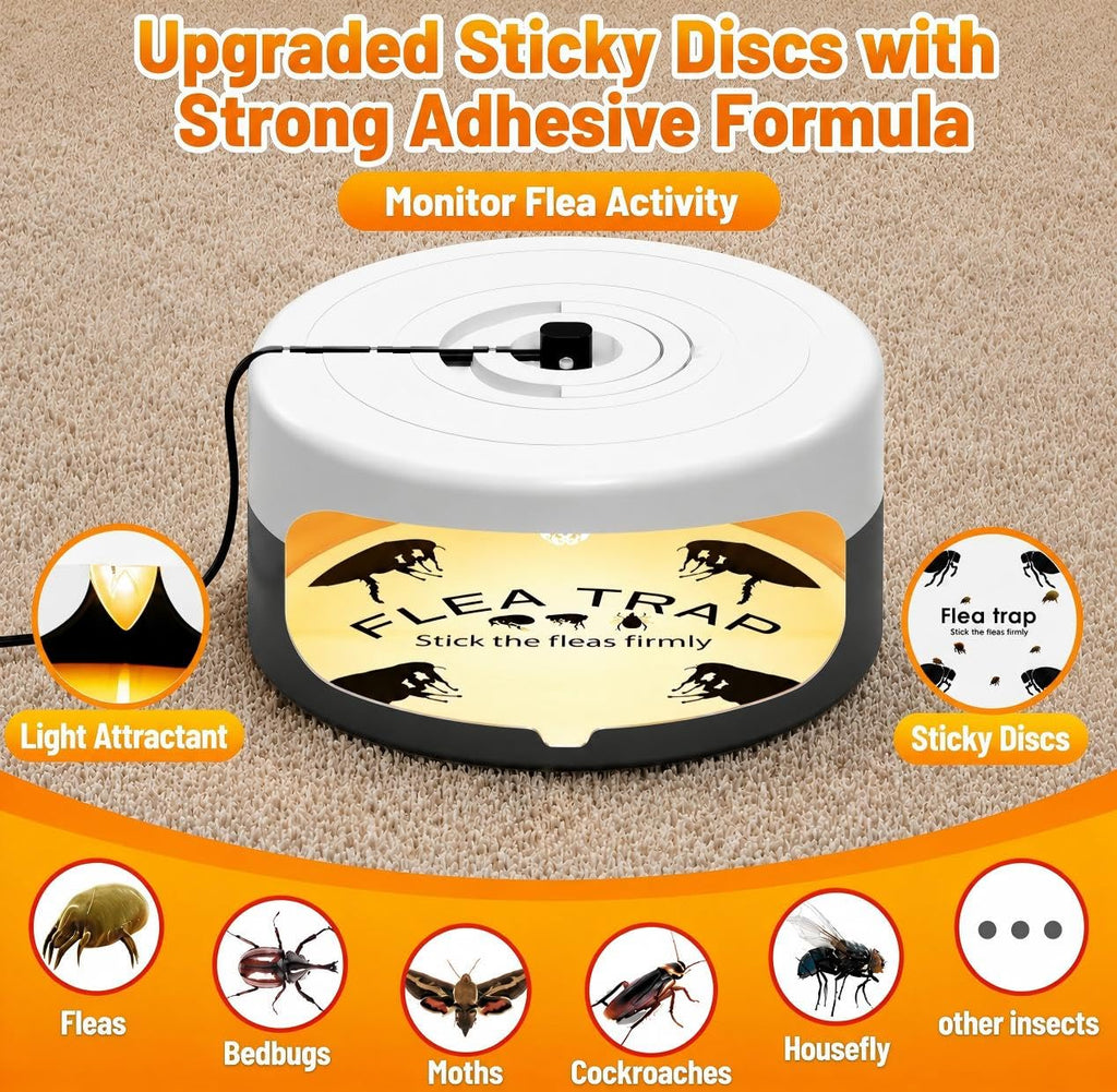 2 Pack Flea Traps for Inside Your Home, Indoor Flea Traps with 8 Sticky Pads, Flea Monitoring Trap for Home, Sticky Insect Catcher for Fleas, Moths & Gnats