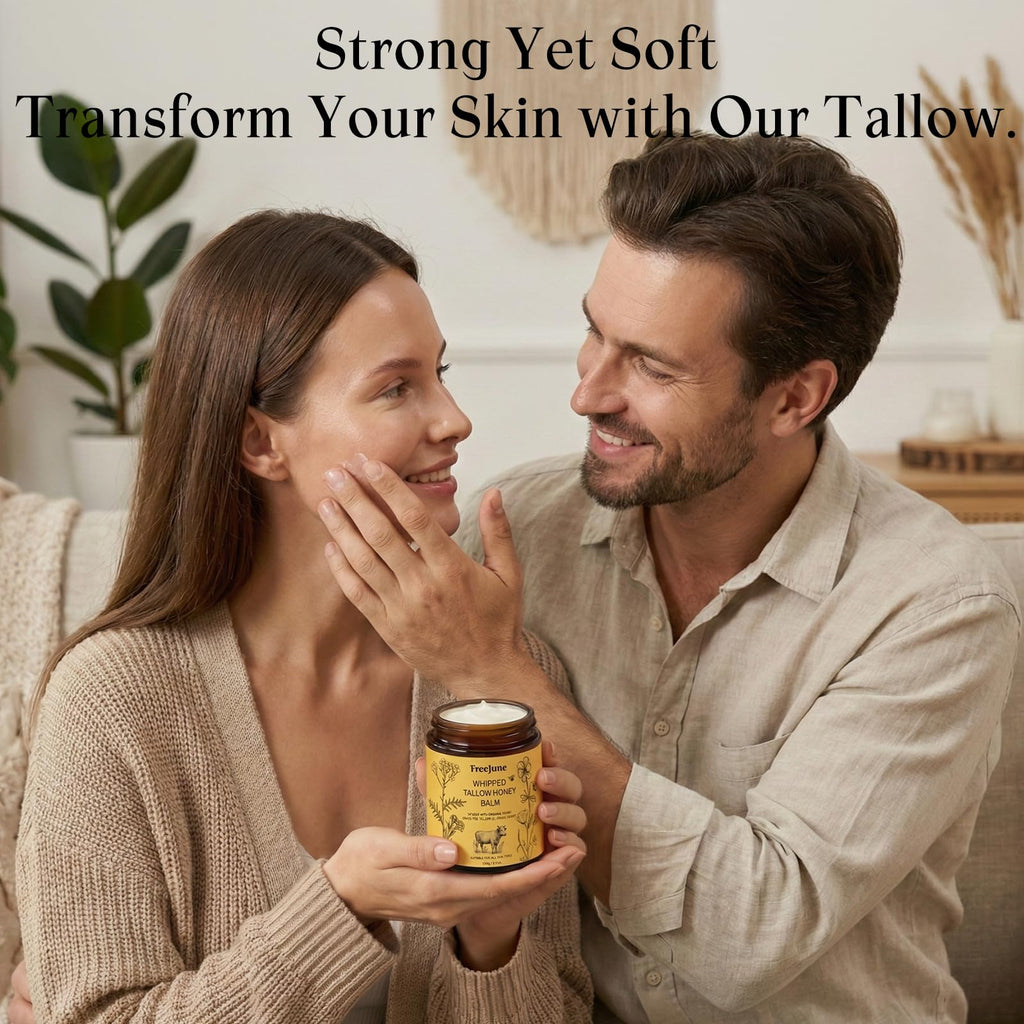 FreeJune Beef Tallow for Skin, Tallow and Honey Balm for Face 5.3 OZ Organic Whipped Moisturizer with Grass Fed - Face & Body Cream for for Nourishing Dry Skin Care, All Natural Hydration (Honey)