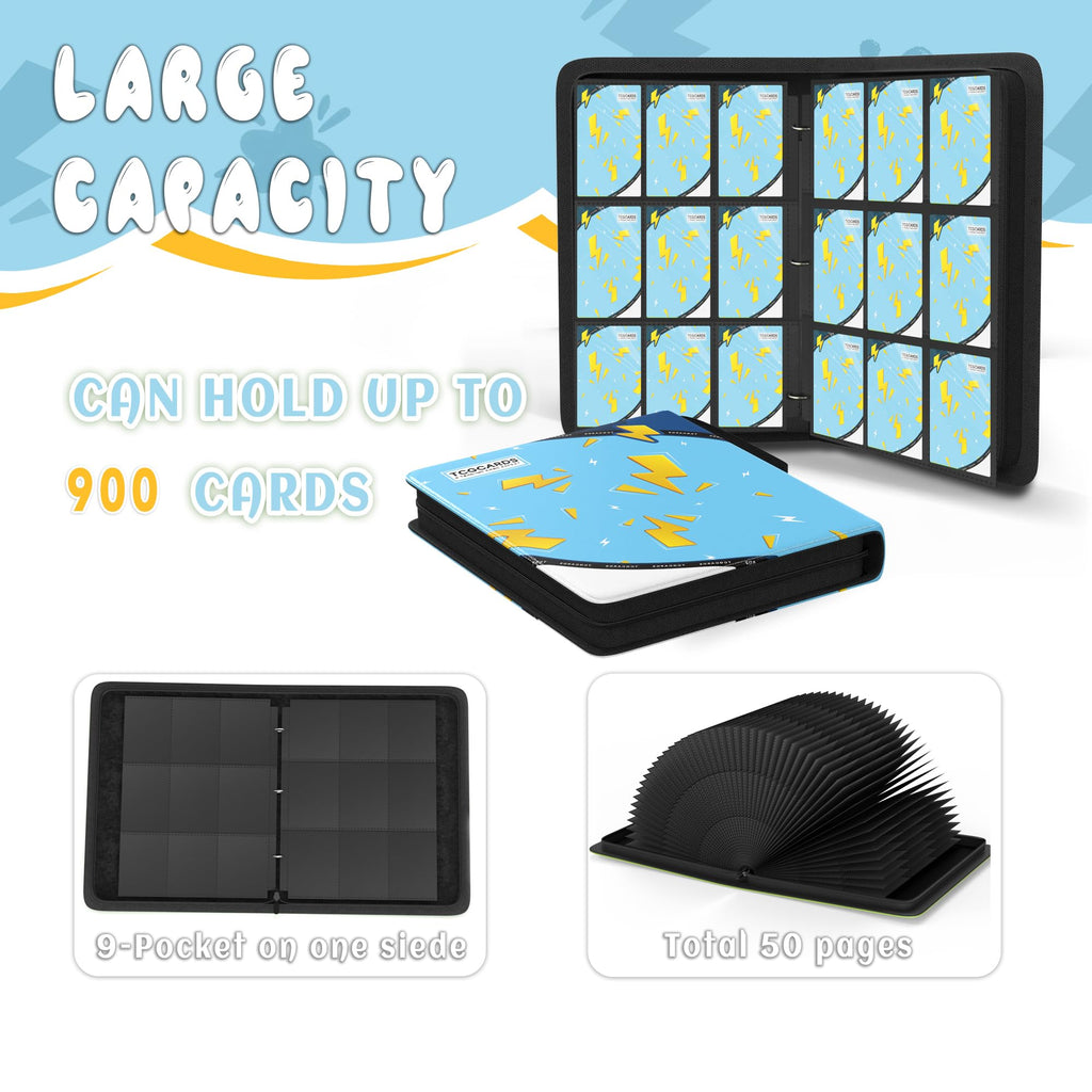 Trading Card Binder 9 Pocket,Card Binder 900 Pockets,Card Book Holder Cards with 50 Removable Sleeves,3-Ring Zip Design MTG/TCG/Sport Collectible Trading Card Albums Gifts for Boys and Girls (Blue)